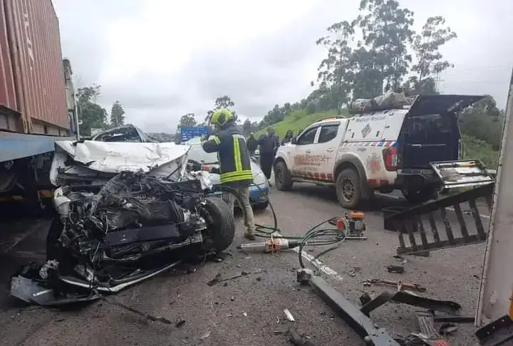 Four women have died after their car was crashed beneath a truck in a massive pile-up accident near the Mariannhill Toll Plaza on Tuesday morning. According to paramedics on the scene the crash involved six vehicles and three trucks. “One car was swept beneath a truck, and the car was completely messed up. Four occupants, all women, inside that car were declared dead on scene. “There are still more than 10 patients who are still being treated on scene,” said Herbst. He added that the four who died are still stuck in the vehicle and emergency services are still trying to move the vehicle from beneath the truck. Videos and images of the accident have surfaced on social media where emergency services are seen using jaws of life to free passengers trapped in the cars. Road traffic Inspectorate (RTI) spokesperson Zinhle Mali said the N3 Durban northbound before Mariannhill Toll Plaza has been closed to traffic. She added that she believes there is a stop and go in that area.