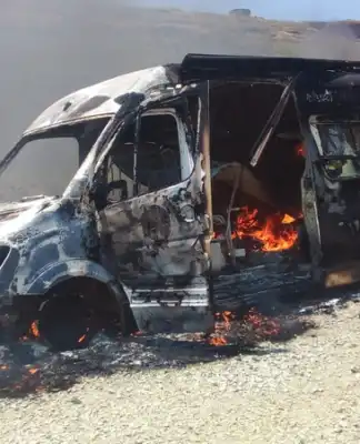 One mobile clinic vehicle set on fire in a violent protest
