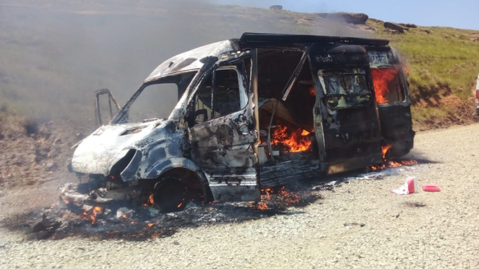 One mobile clinic vehicle set on fire in a violent protest