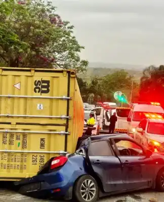 Truck Container Crushes Car in Harry Gwala Road Crash, Two Injured