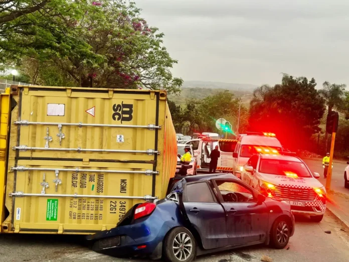 Truck Container Crushes Car in Harry Gwala Road Crash, Two Injured