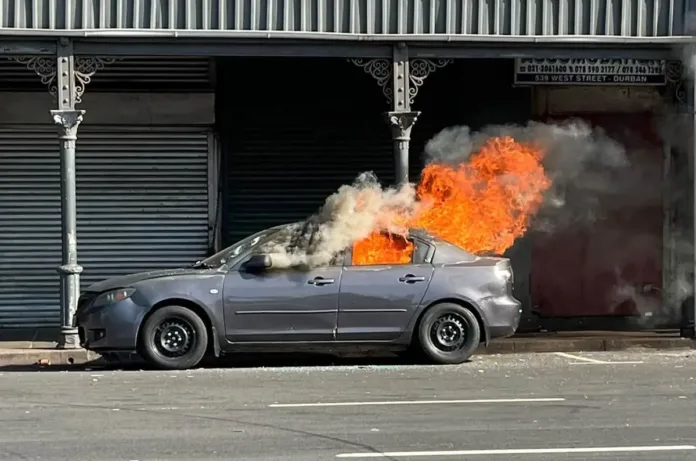 Durban CBD protest turns violent as police use rubber bullets after vehicles set alight