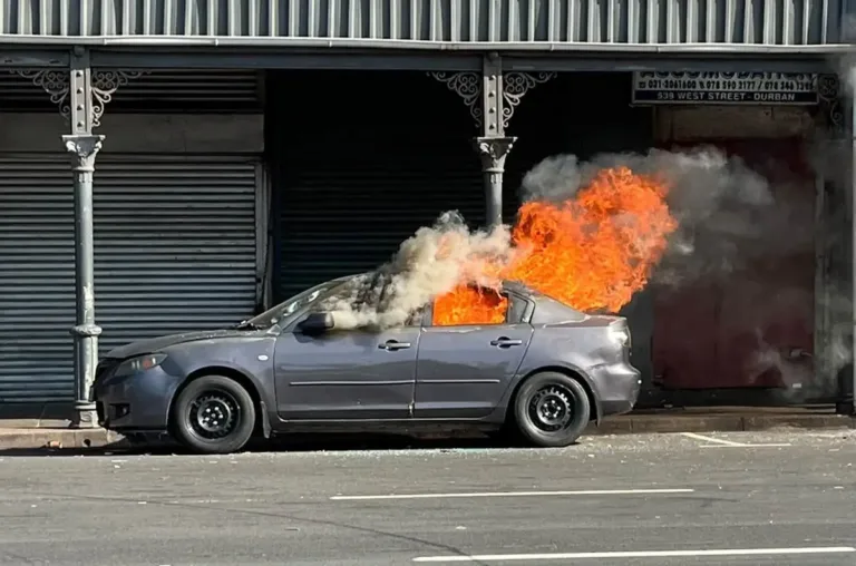 Durban CBD protest turns violent as police use rubber bullets after vehicles set alight
